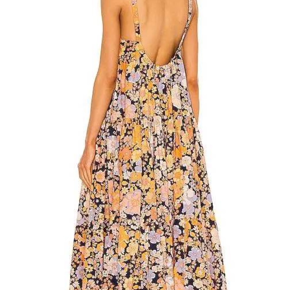 Free People Black Floral Tiered Maxi Dress with Yellow & Pink Flowers